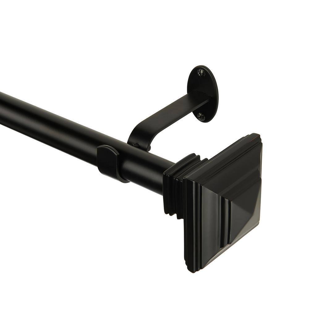 Florence 1" Window Drapery Single Curtain Rod with Stacked Square Finial - 28"-48" - Black - Elrene Home Fashions