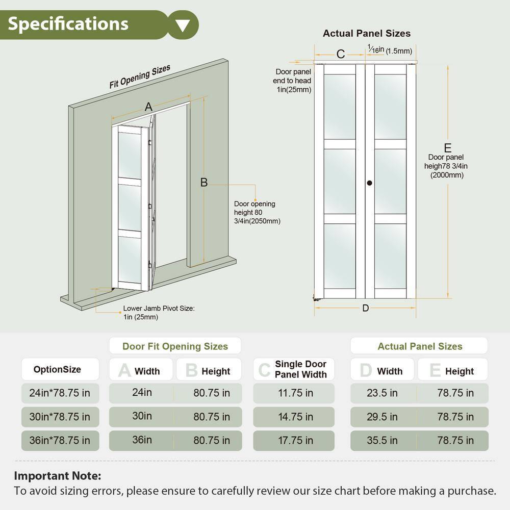 EASELIFE Frosted Glass And Solid Manufactured Wood Bi-Fold Door With Installation Hardware Kit