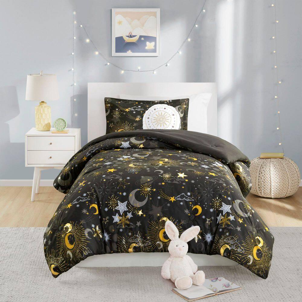 Celia Blush/Gold Starry Sky Metallic Print Comforter Set