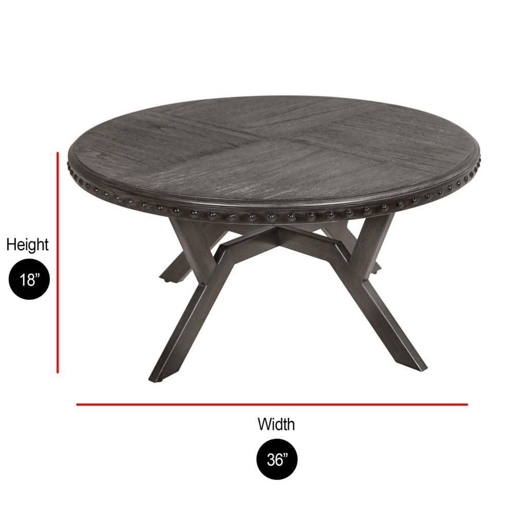 Steve Silver Alamo Indoor Industrial Wood and Nailhead 18" Height Round Coffee Table, Gray