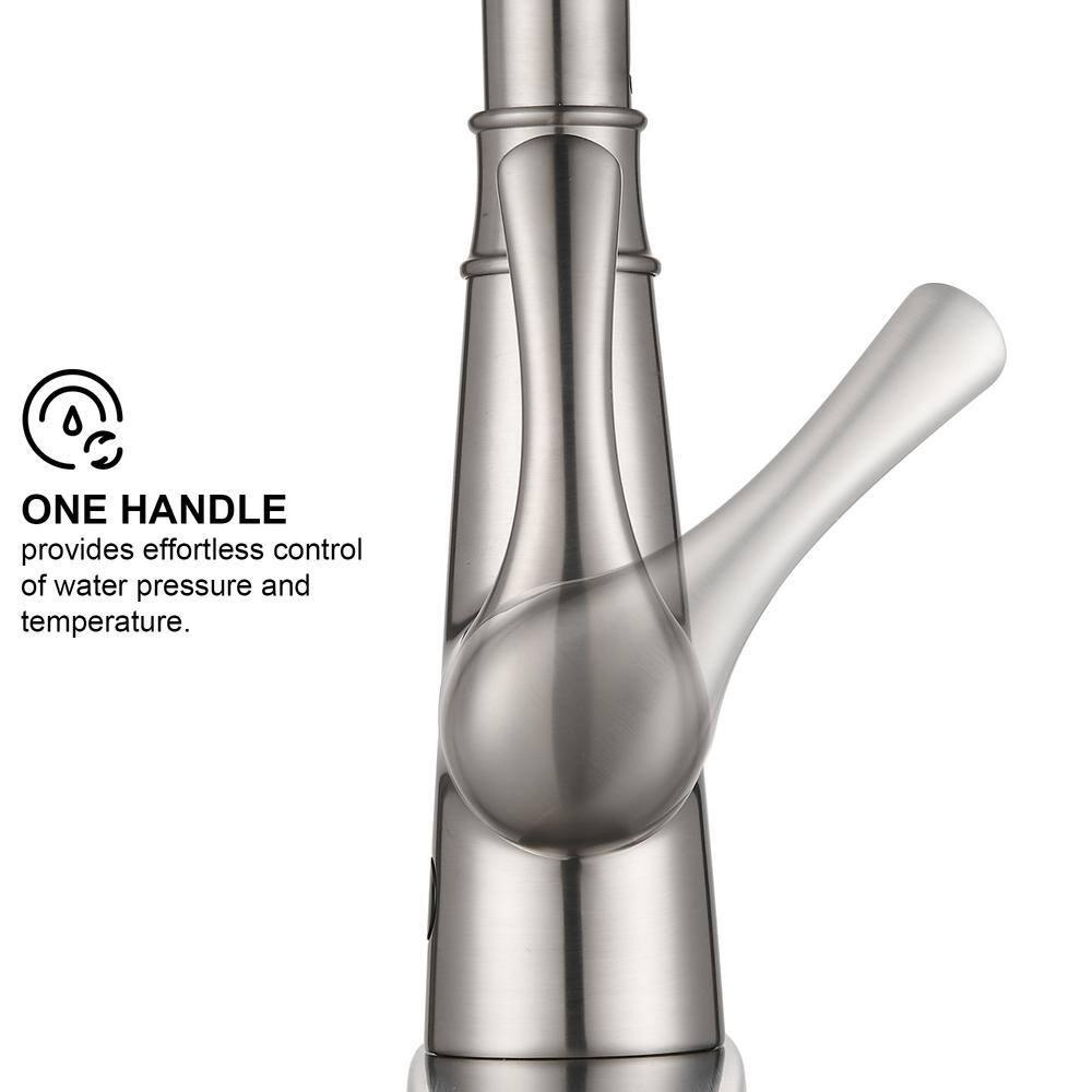 Touchless Gooseneck Single Handle Pull Down Sprayer Kitchen Faucet with Deckplate Pull Out Sink Faucet in Brushed Nickel