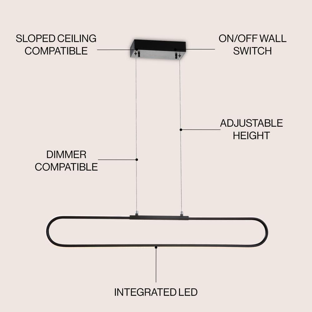 Ned 39" Dimmable Adjustable Integrated LED Metal Linear Pendant, Black