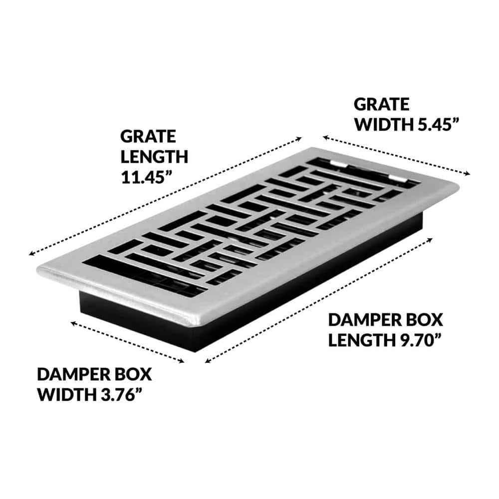 Decor Grates AJH410-NKL Oriental Floor Register, 4x10 Inches, Brushed Nickel Finish