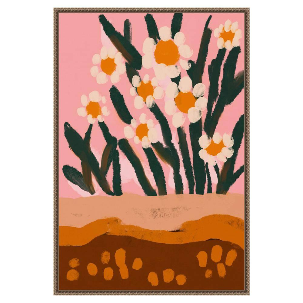 23"x33" Pastel Flower Impression No 3 by Treechild Framed Canvas Wall Art Print Bronze - Amanti Art