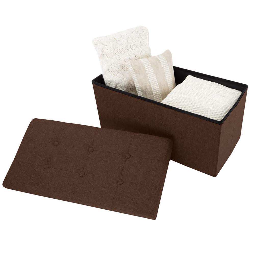 Lavish Home Ottoman Set of 2 - Ottoman Foot Rest, Linen Chest, or Storage Bench Set - 30in Ottomans for Living Room, Bedroom, Dorm Storage (Brown)