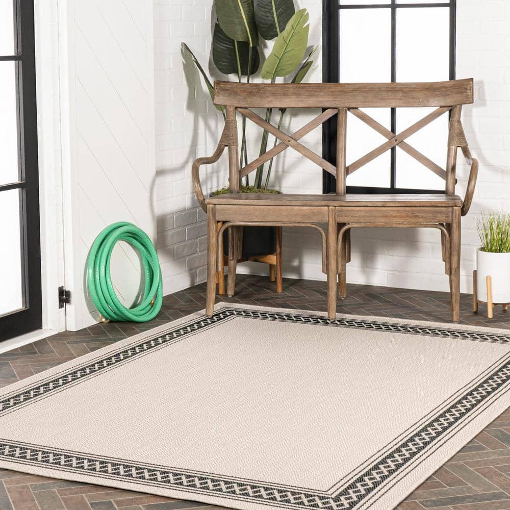 8' x 10' Lucia Classic Diamond Border Indoor/Outdoor Area Rug, Cream/Black - JONATHAN Y