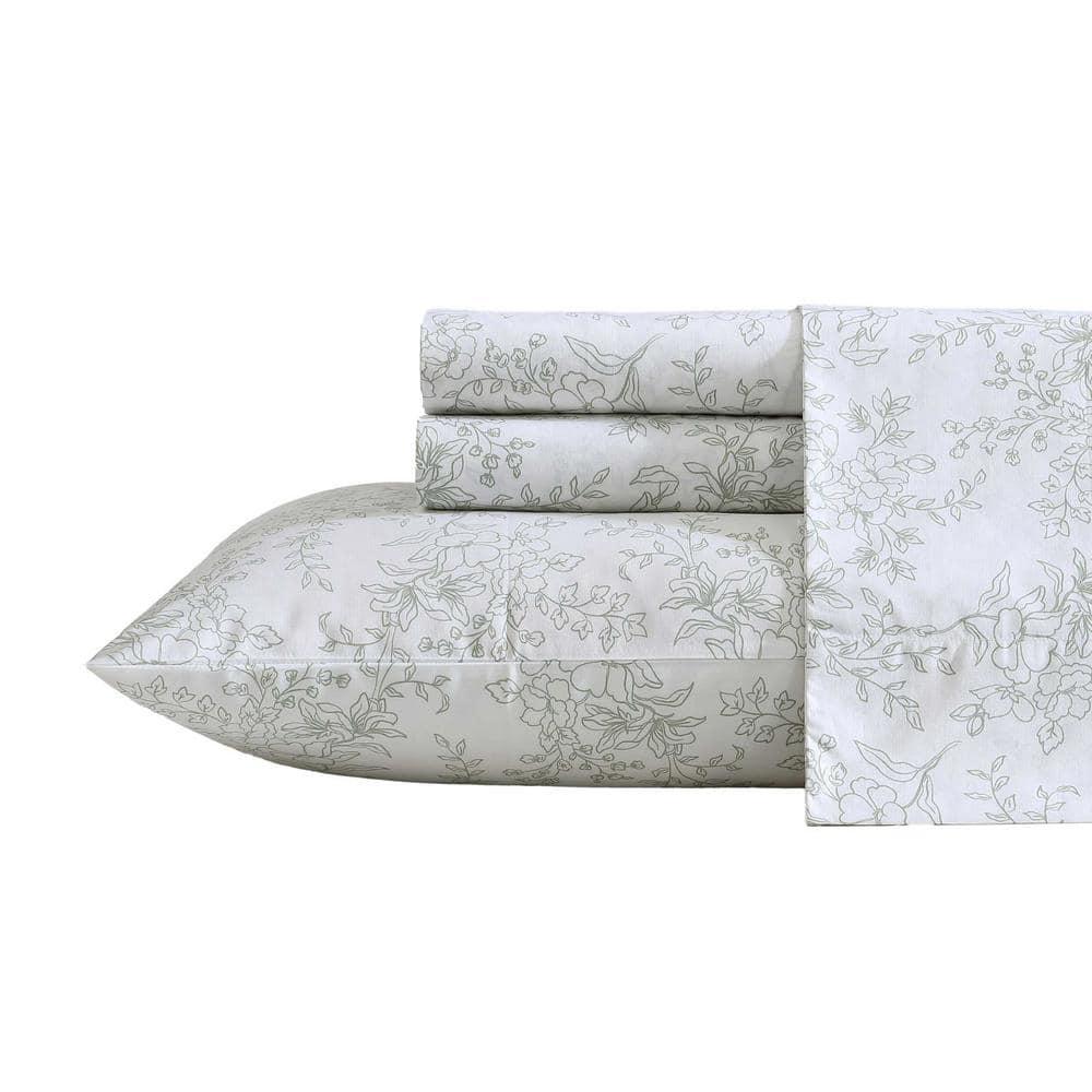 King Blue Cotton Percale Floral Deep Pocket Sheet Set