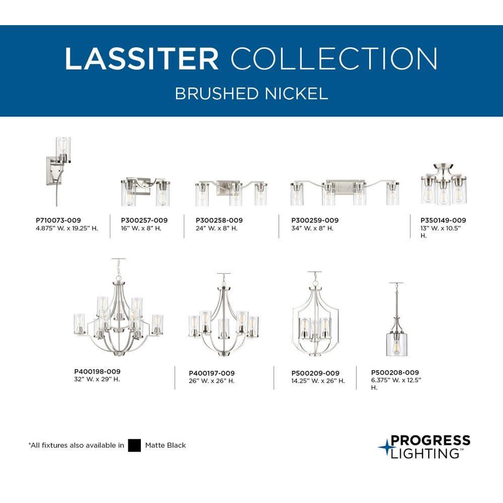 Progress Lighting Lassiter 4-Light Bath Light, Brushed Nickel, Clear Glass Shades