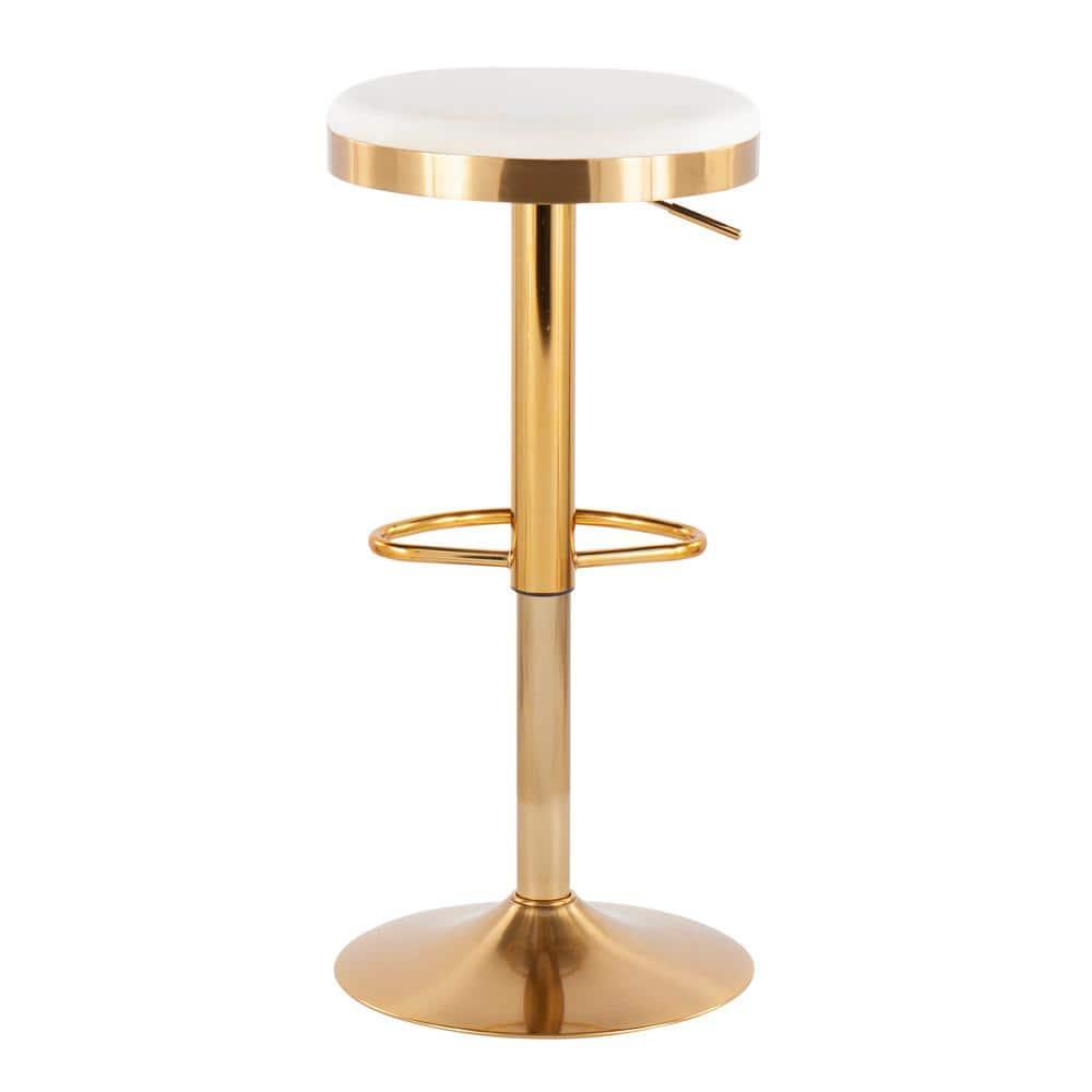Set of 2 Dakota Glam Adjustable Barstools Steel/Velvet Gold/Cream - LumiSource: Swivel, Footrest, Mid-Century Modern Design