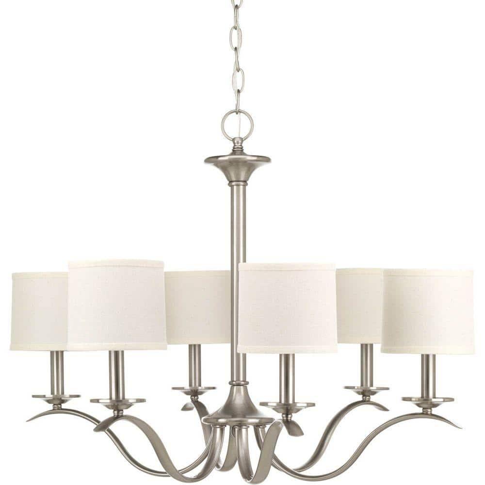 Progress Lighting, Inspire Collection, 6-Light Chandelier, Brushed Nickel, Off-White Linen Shades
