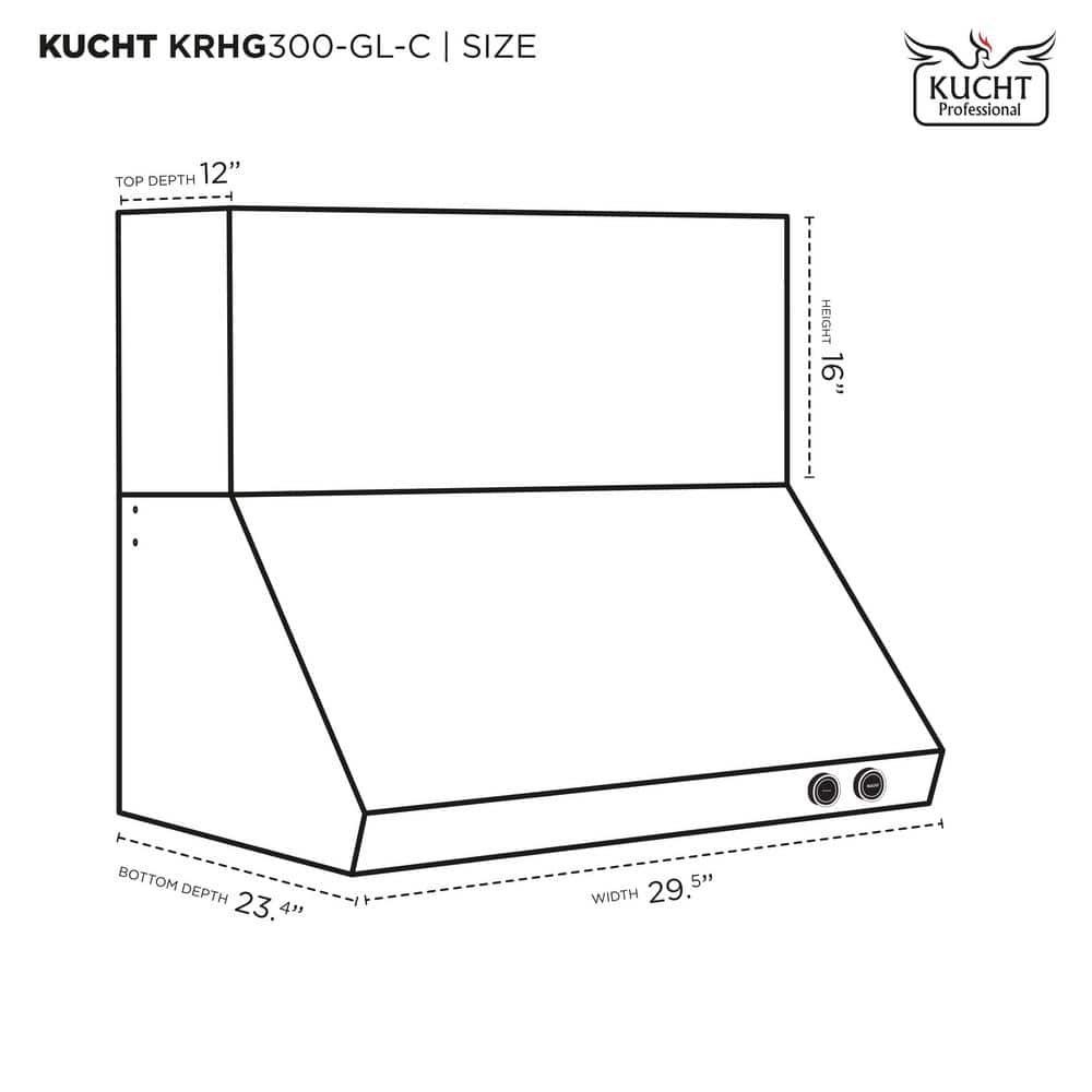 Kucht Kucht 30" Stainless Steel 900 CFM Ducted (Vented) Wall Mounted Required Range Hood with Baffle Filter