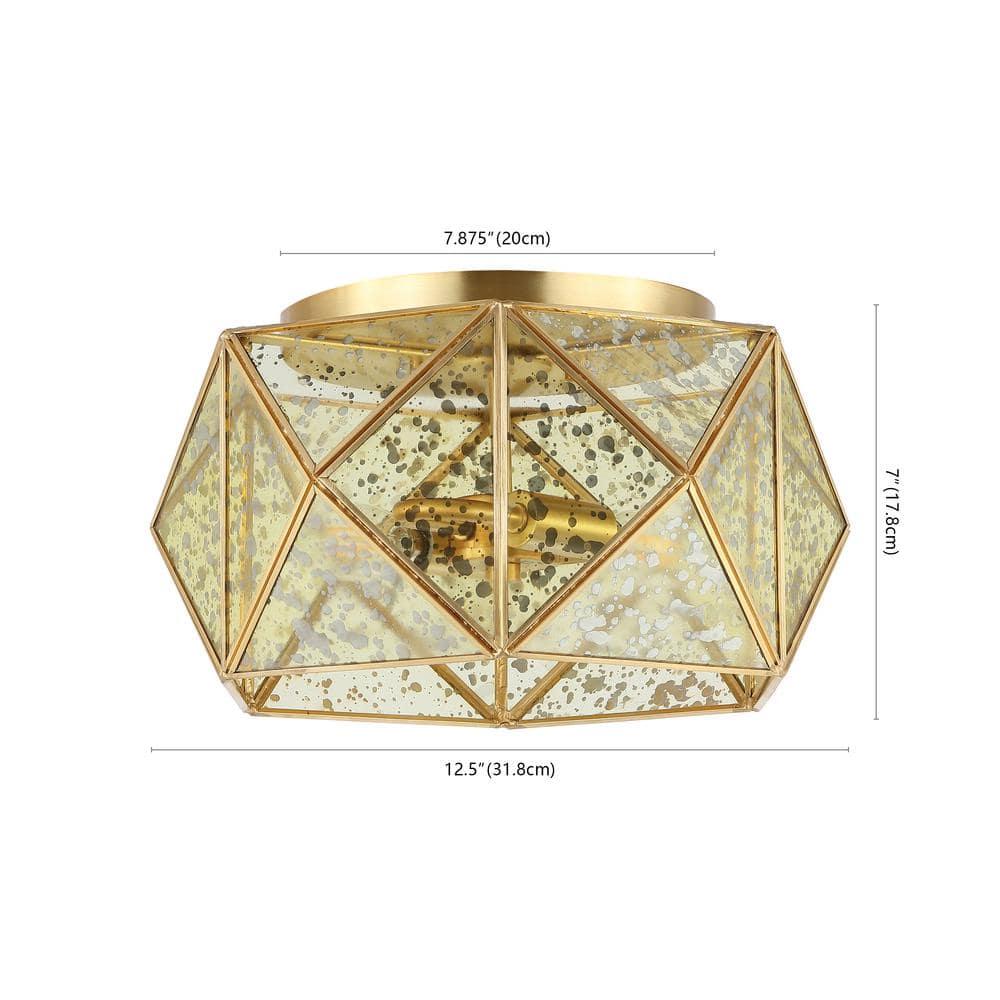 JONATHAN Y JYL9927A Violet 12.5" 2-Light Industrial Vintage Iron/Glass LED Flush Mount Farmhouse Modern 2700K Cozy Warm Light Kitchen Hallway Bathroom Stairwell Entryway Foyer, Brass Gold