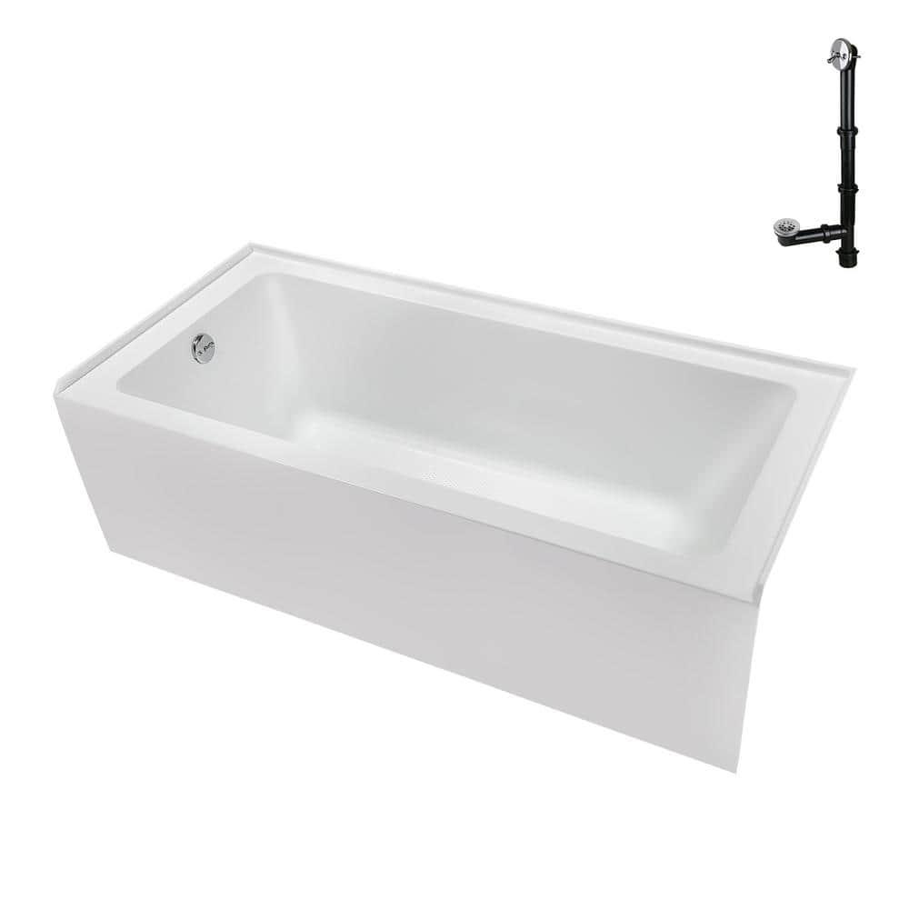 Streamline Bath Streamline 60 in. x 30 in. Acrylic Left-Hand Drain Alcove Bathtub in Glossy White With External Drain NAL-5320-CH