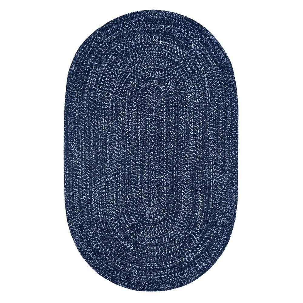 30" x 50" Chenille Tweed Collection Navy & Smoke Blue Reversible Indoor Area Utility Oval Rug - Better Trends