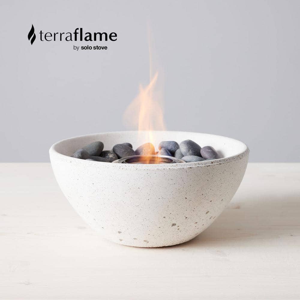TerraFlame Basin Table Top Fire Bowl Gel Fuel - Stone Cast - White