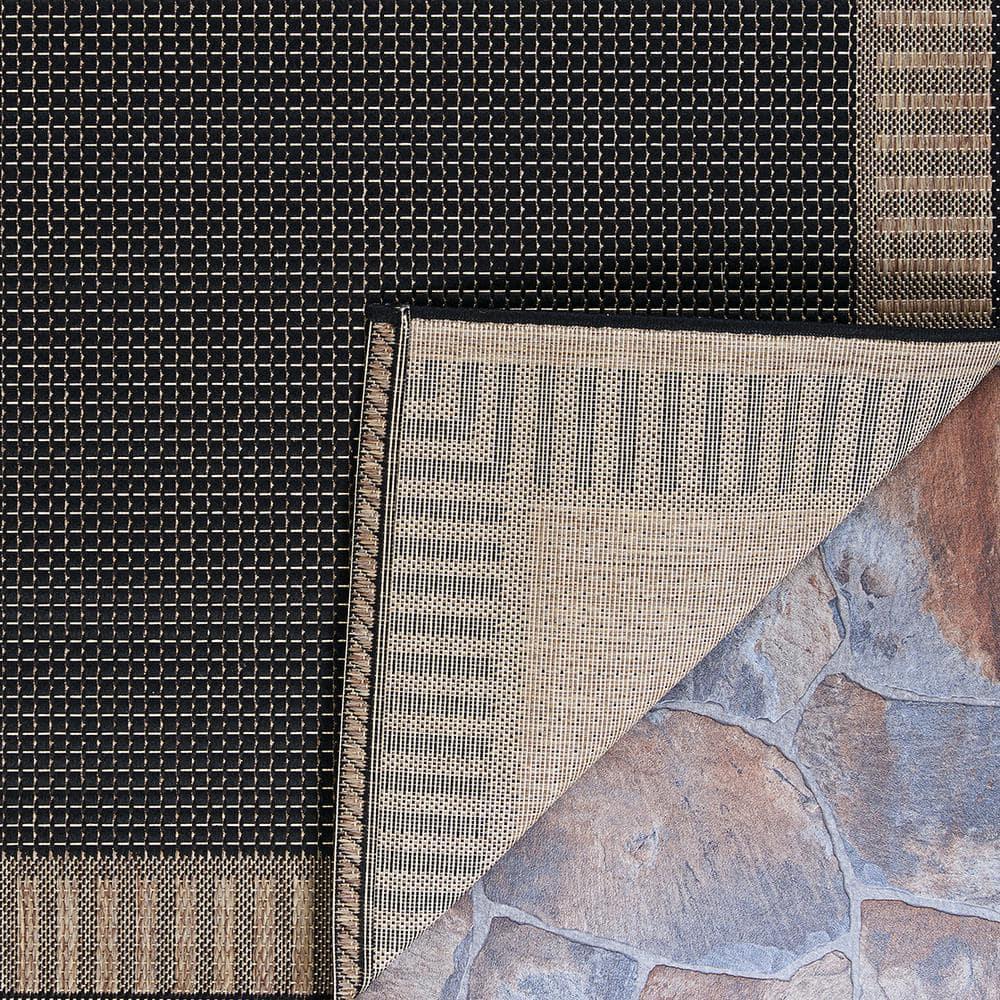 Black Synthetic Flat Woven Reversible Area Rug 70" x 110"
