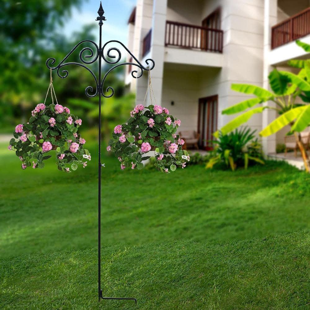 Ashman 91 Inch Shepard's Hook Floral Design Ground Stake Plant Hanger, 2 Pack