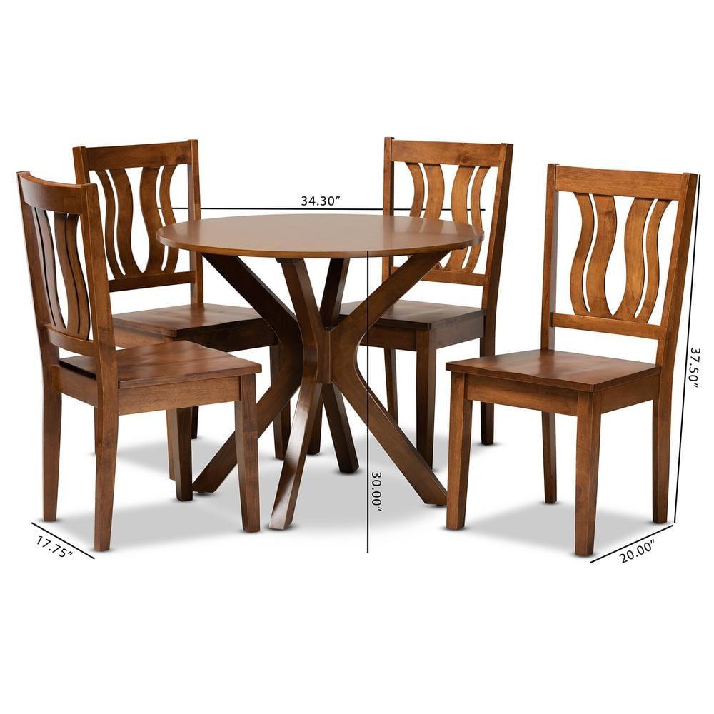 Mare 5-Piece Dark Brown Walnut Wood Geometric Dining Set