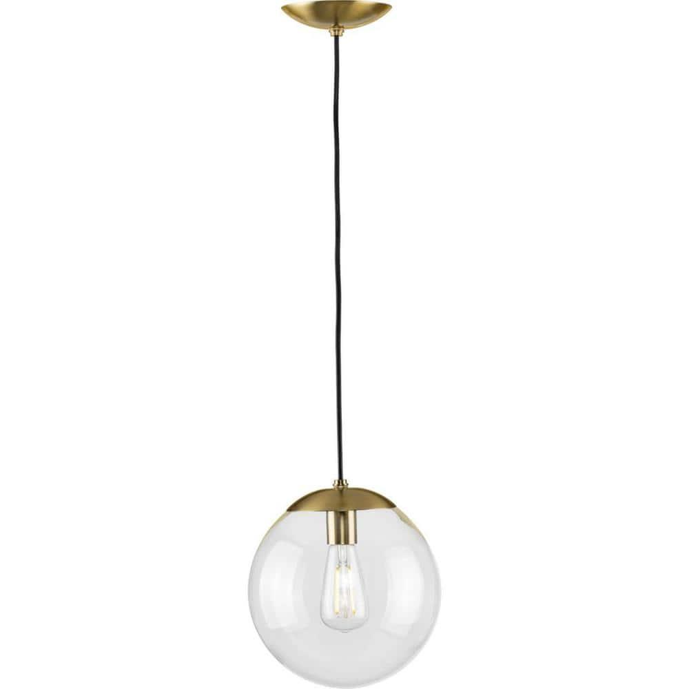 Progress Lighting Atwell 1-Light Glass Globe Pendant, Brushed Nickel, Clear Glass Shade