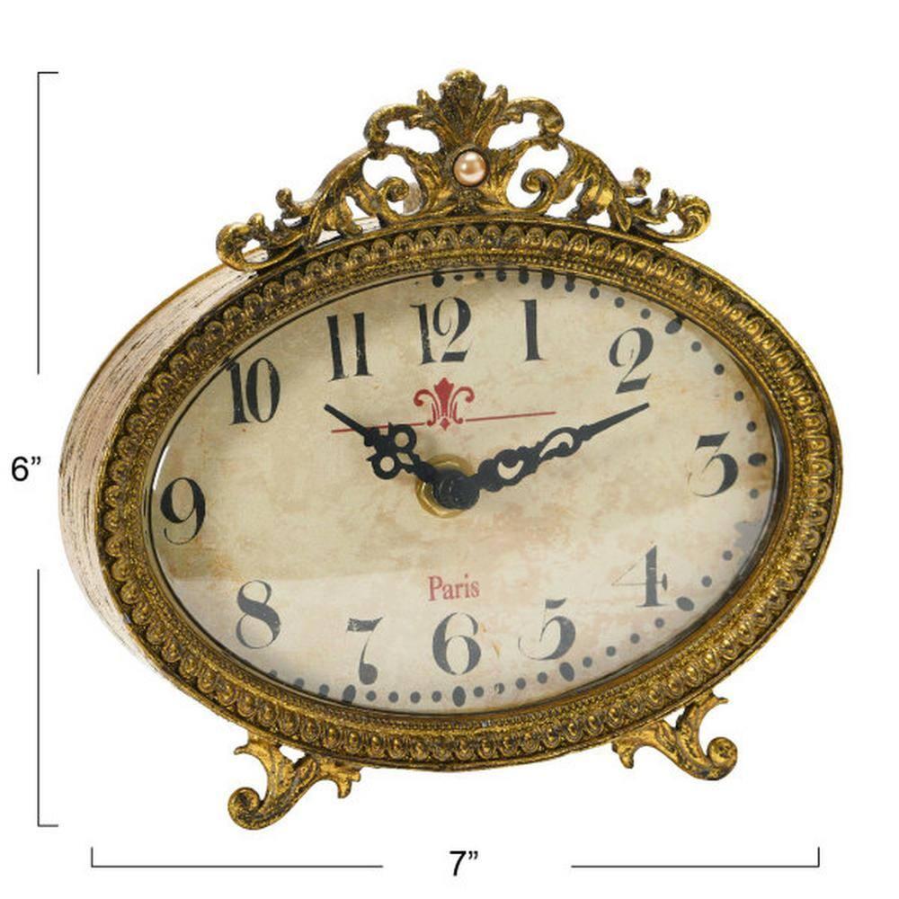 Creative Co-Op Distressed Pewter Mantel Clock, Gold Finish