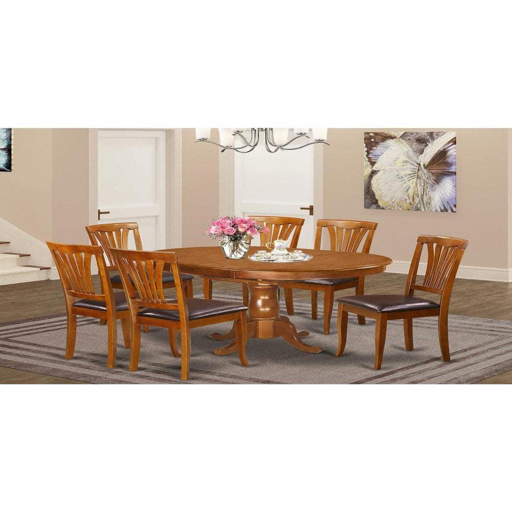 7 Pc set Portland Kitchen Table with Leaf and 6 Leather Chairs in Saddle Brown