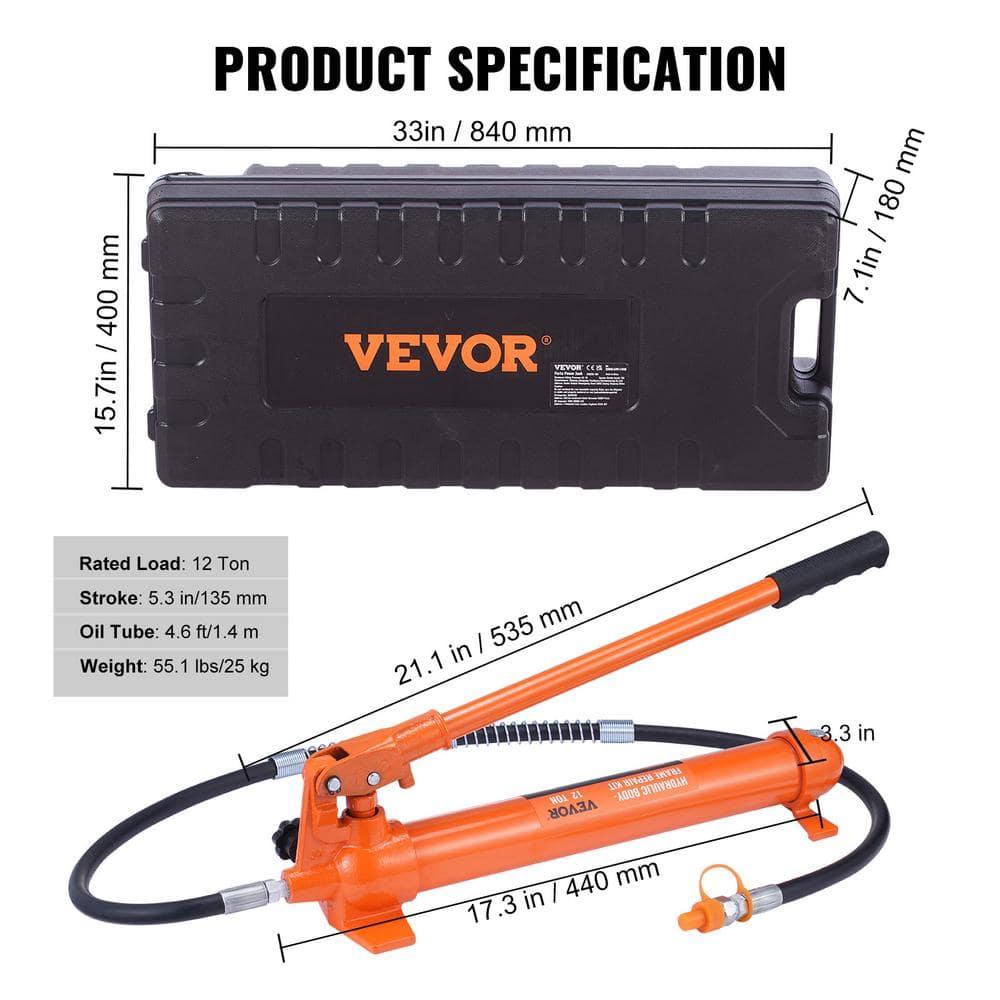 12 Ton Porta Power Hydraulic Jack Kit 26455 Lbs. Load Body Repair Tool with 4.6 ft. Oil Hose Carry Case for Automotive