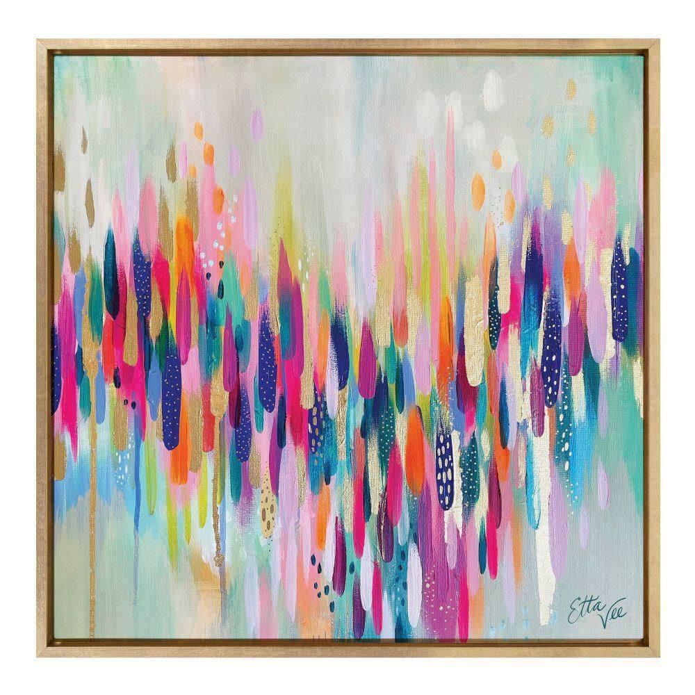 Kate and Laurel Sylvie Brushstroke 154 Framed Canvas Wall Art by Jessi Raulet of Ettavee, 30x30 Gold, Modern Abstract Colorful Fun Art for Wall
