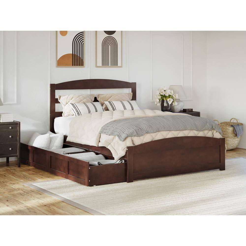 AFI Warren Solid Wood Queen Bed w/ Footboard & 2 Drawers in Walnut