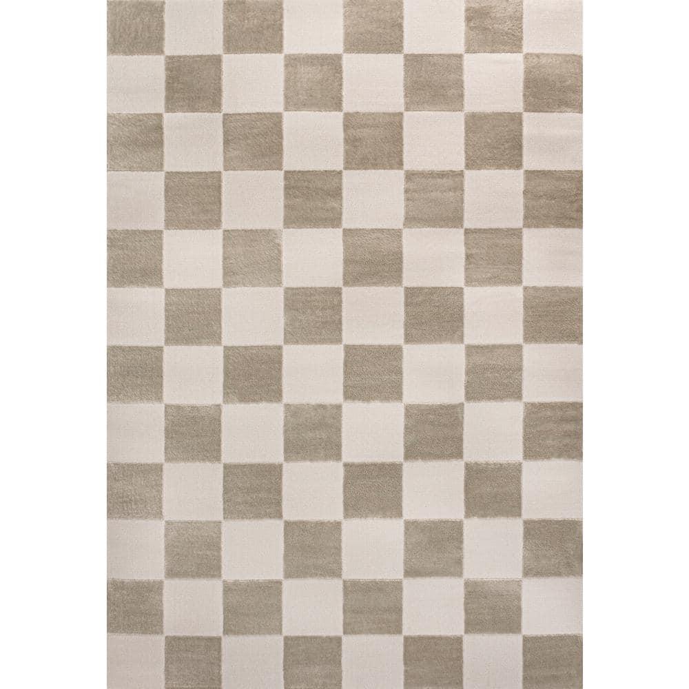 JONATHAN Y Thea Modern Geometric Checkerboard High-Low Beige/Cream 3 ft. x 5 ft. Area Rug