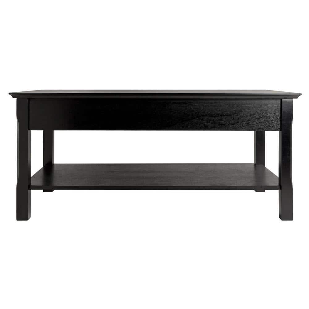 Timer Coffee Table, Drawers and Shelf - Black - Winsome: Solid Wood, Chrome Handle Accents