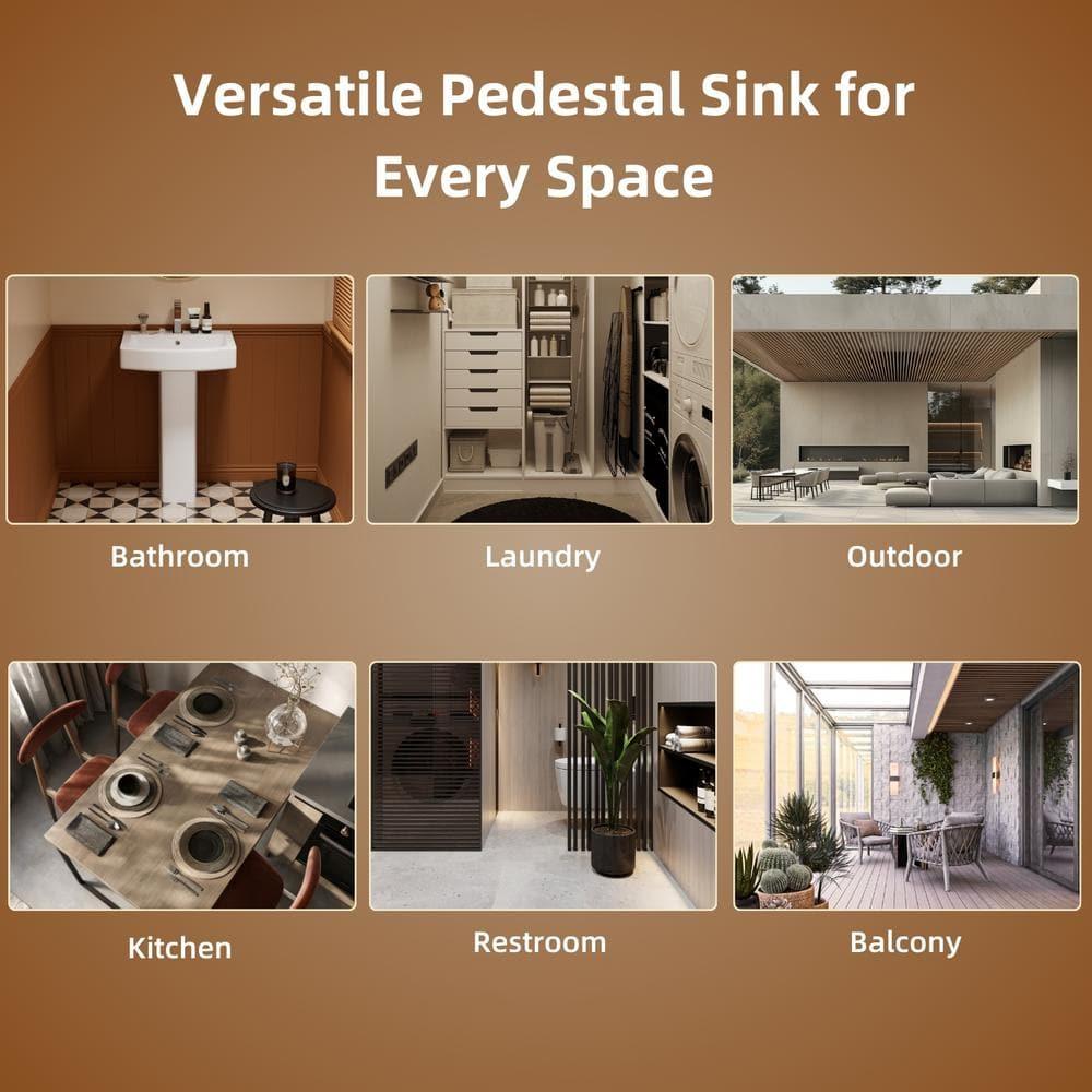 Classic Vintage Bathroom Pedestal Sink, Los Flexi 23"W x 19"D White Ceramic Freestanding Sinks for bathrooms, Overflow, 3 Pre-Drilled Holes for 4-Inch Faucets, Easy Install