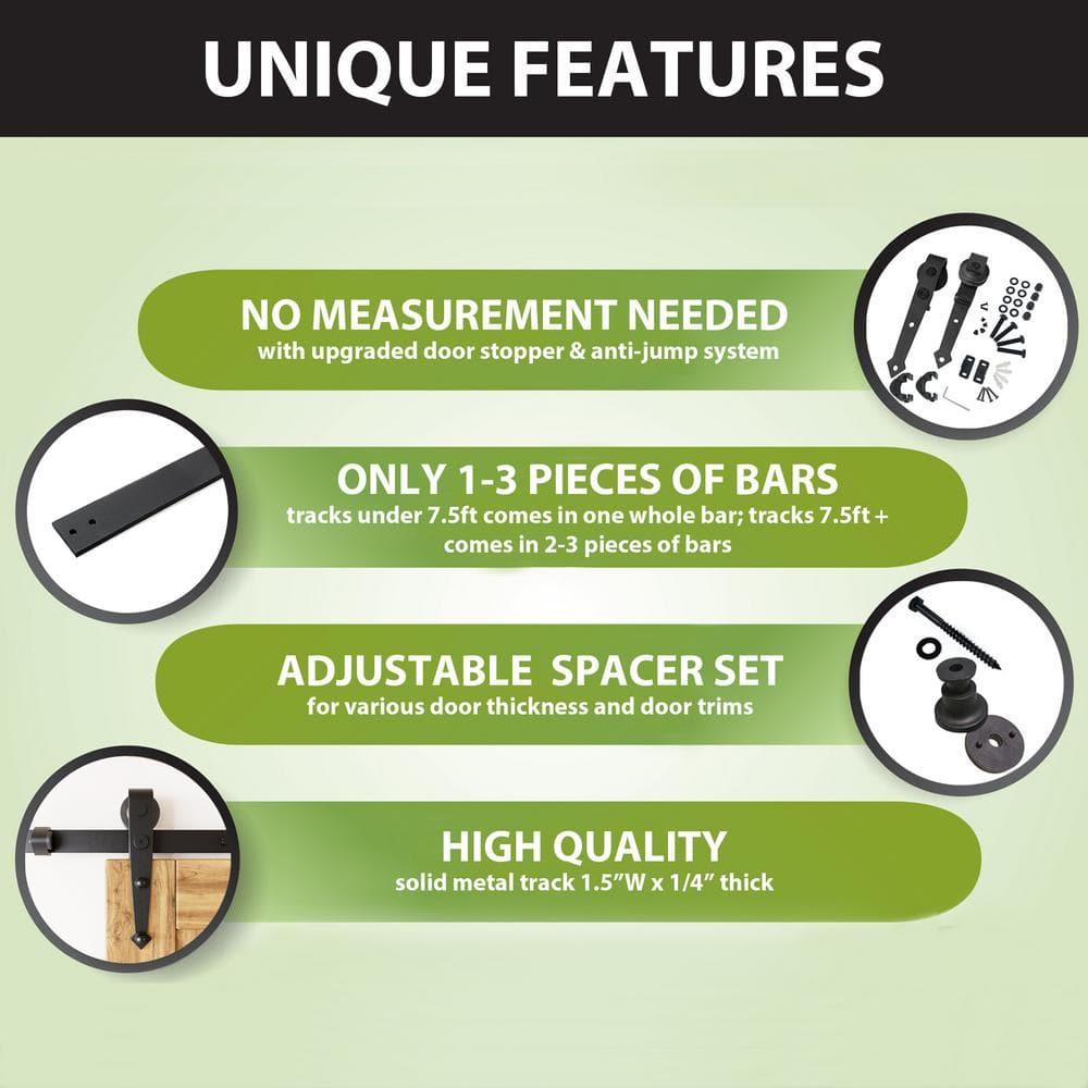 Homacer Kit de Herrajes para Puerta de Granero Corrediza Rústica Negra, para Una/puerta Nica, Riel Plano de 12 Pies de Largo, Rodillo con Diseño de Flecha, Resistente, para Uso Interior y Exterior