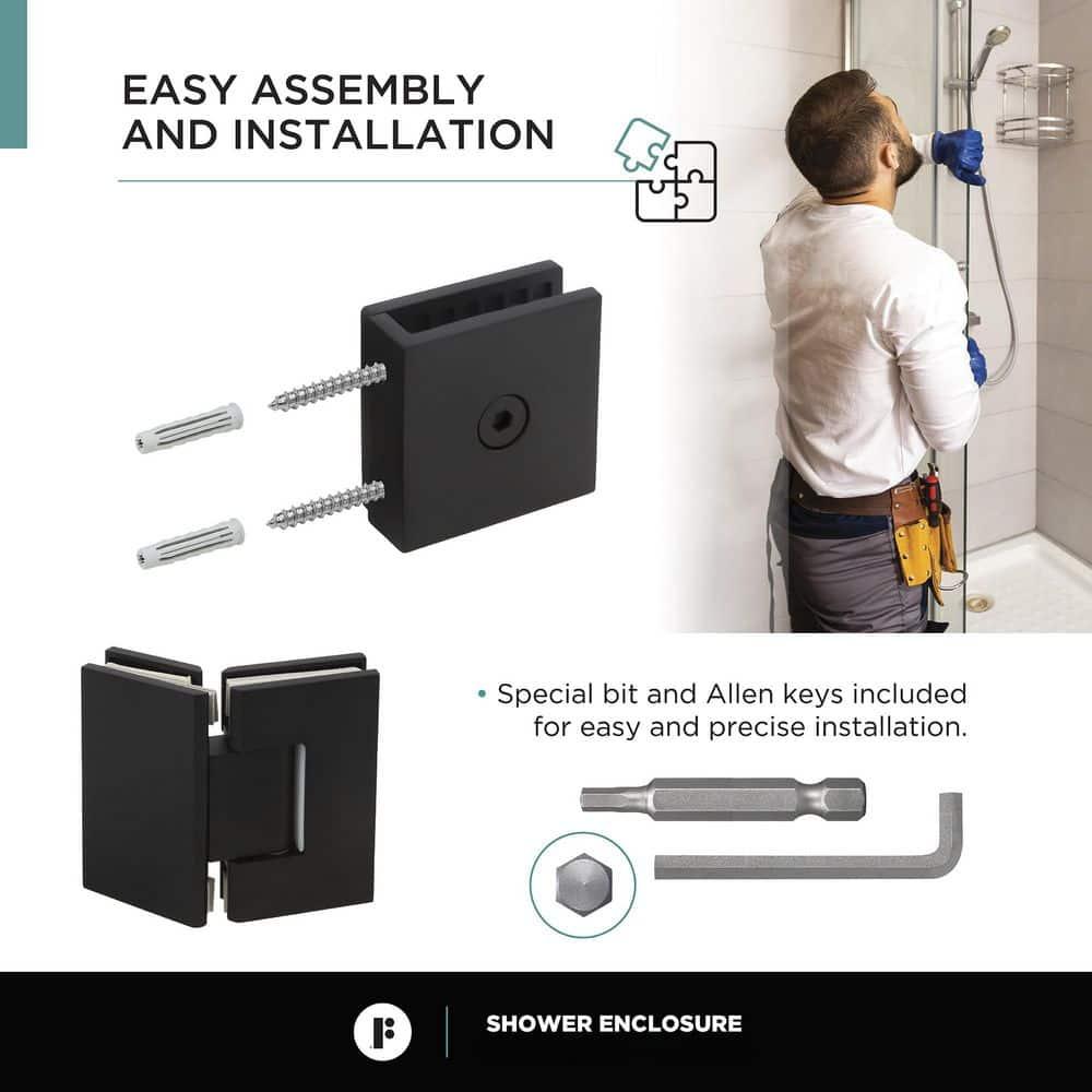 Fine Fixtures Frameless Shower Enclosure Hinged Tempered Glass - 34" W x 34" D x 74" H SDK36BL