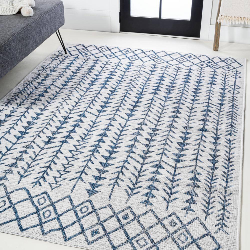 3'x5' Tokay Bohemian Styled Geometric Indoor/Outdoor Area Rug, Ivory/Blue - JONATHAN Y