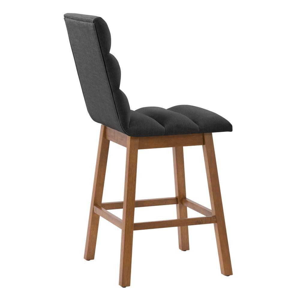 Lilibet Dark Gray Channel Tufted Fabric Counter Height Barstools - Set of 2