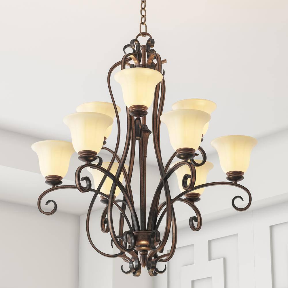 Platinum Dusk Wilshire Glass Shade 9-Light Chandelier