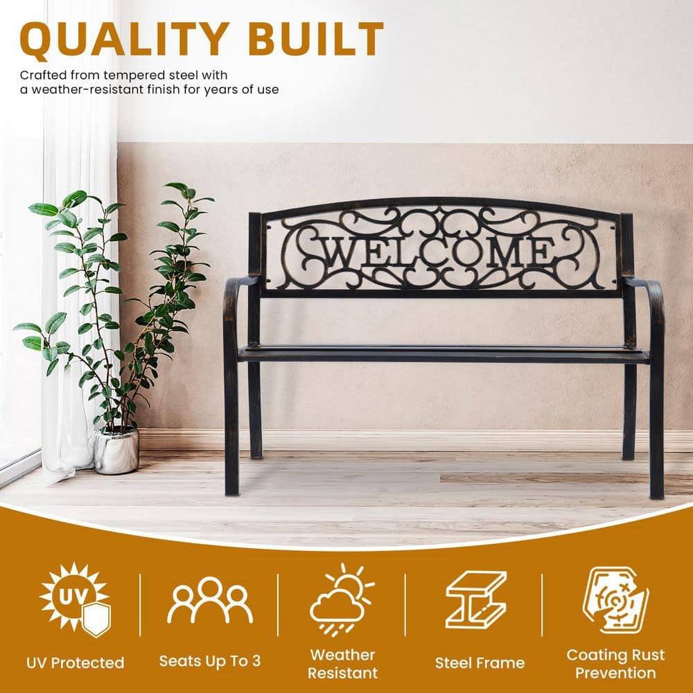 Topcobe Outdoor Furniture Steel Frame Porch Garden Bench, Patio Furniture, Bronze