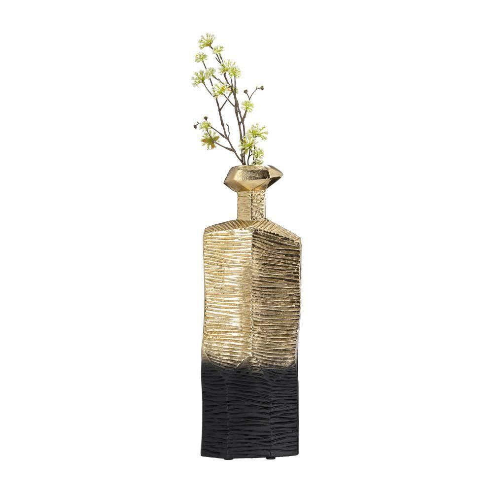7"Lx4"Wx20"H, Metal Rigged Vase, Gold/Black Finish, Decorative Vase for Centerpieces and Home Decor, Perfect for Bedrooms, Dining Rooms, or Living Rooms