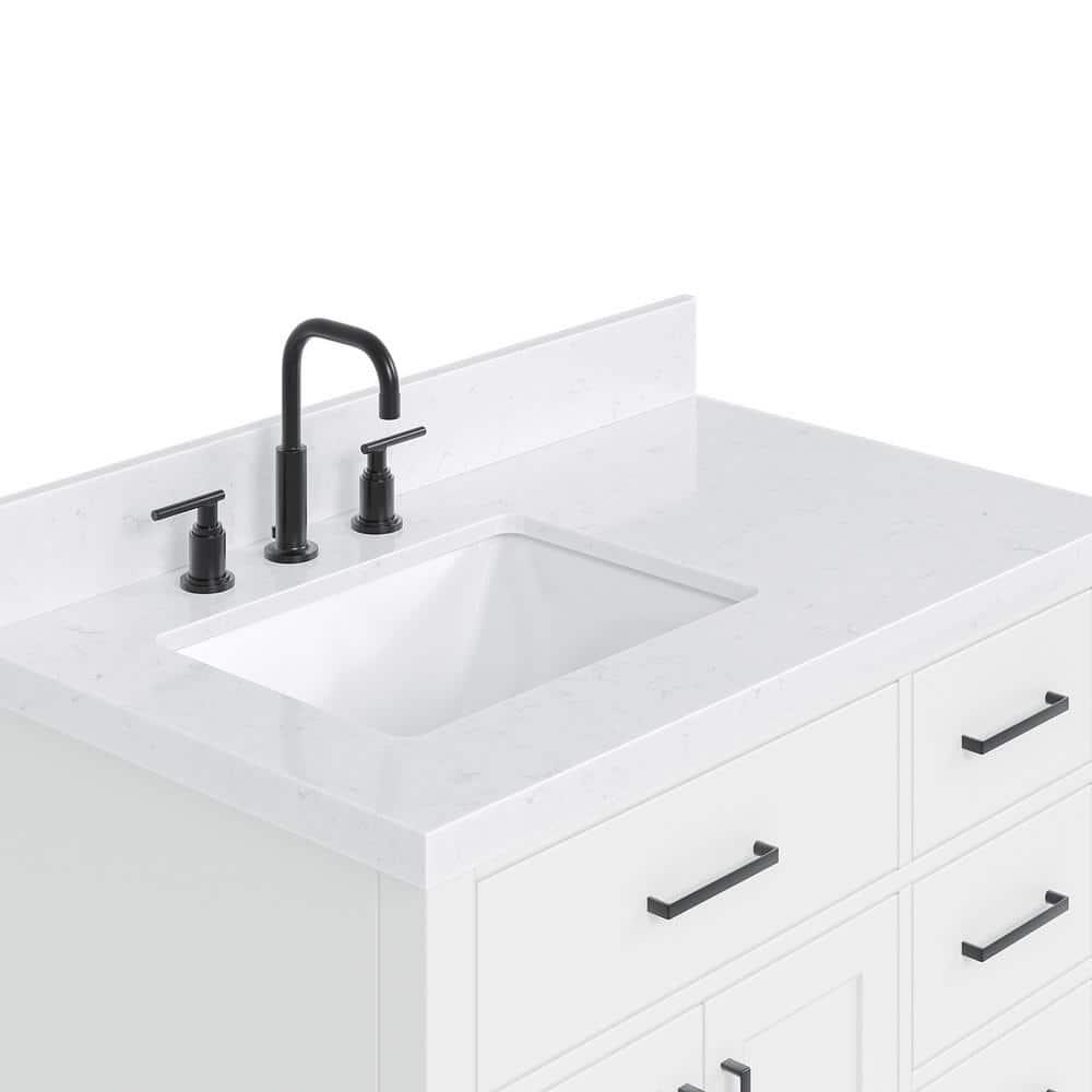 Wildon Home® Tidworth 36'' Solid Wood Single Bathroom Vanity with 1.5'' Carrara Quartz Top, Right Offset Rectangular Sink