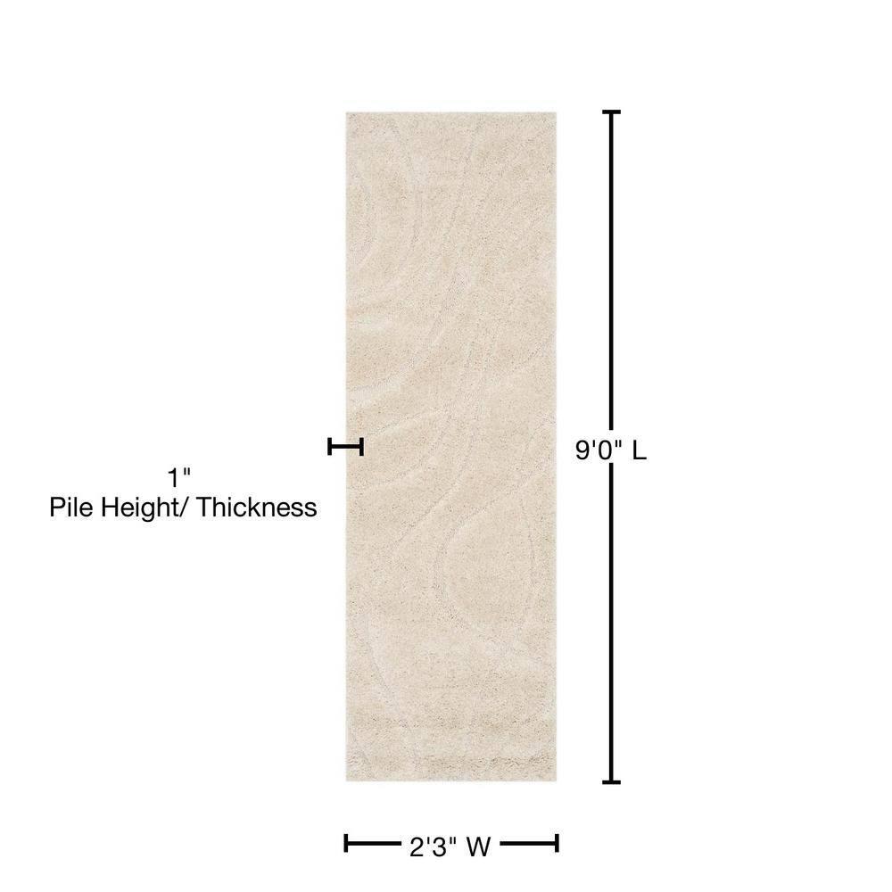 Florida Shag SG471 Power Loomed Indoor Runner Rug - Creme/Creme - 2'3"x9' - Safavieh