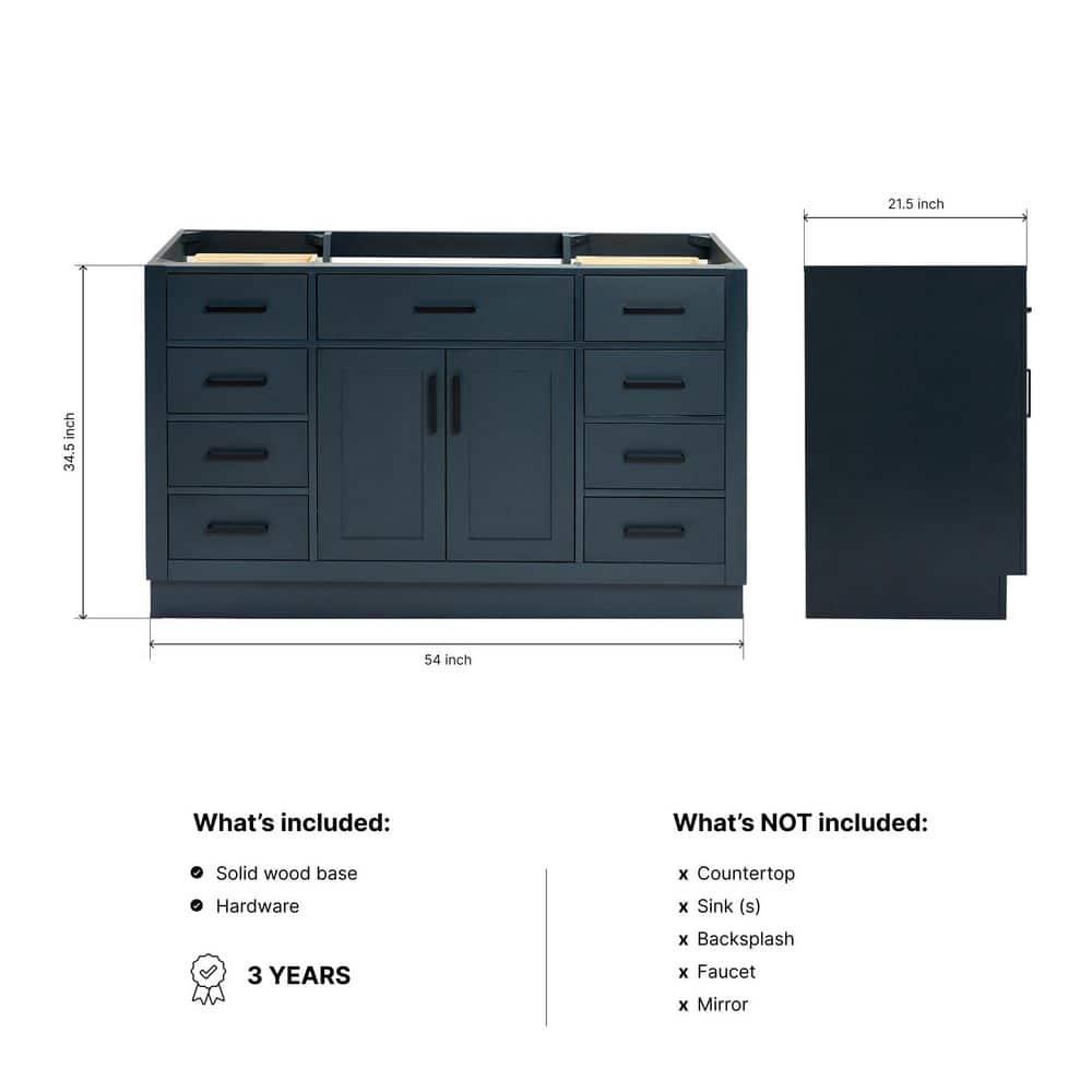 Ariel T054s-Bc Hepburn 54" Single Free Standing Vanity Cabinet Only - Blue
