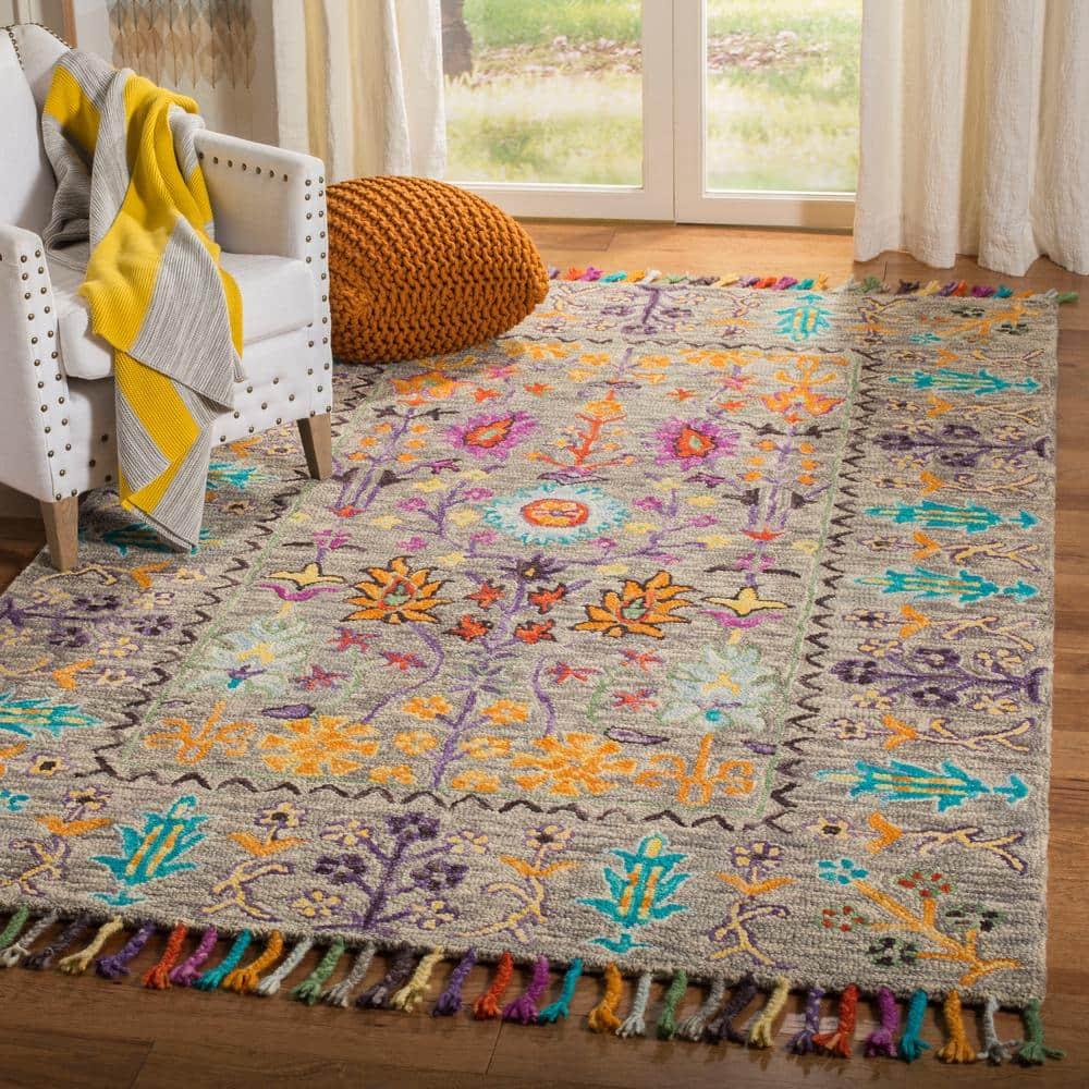 Blossom BLM453 Hand Tufted Indoor Accent Rug - Grey/Multi - 3'x5' - Safavieh