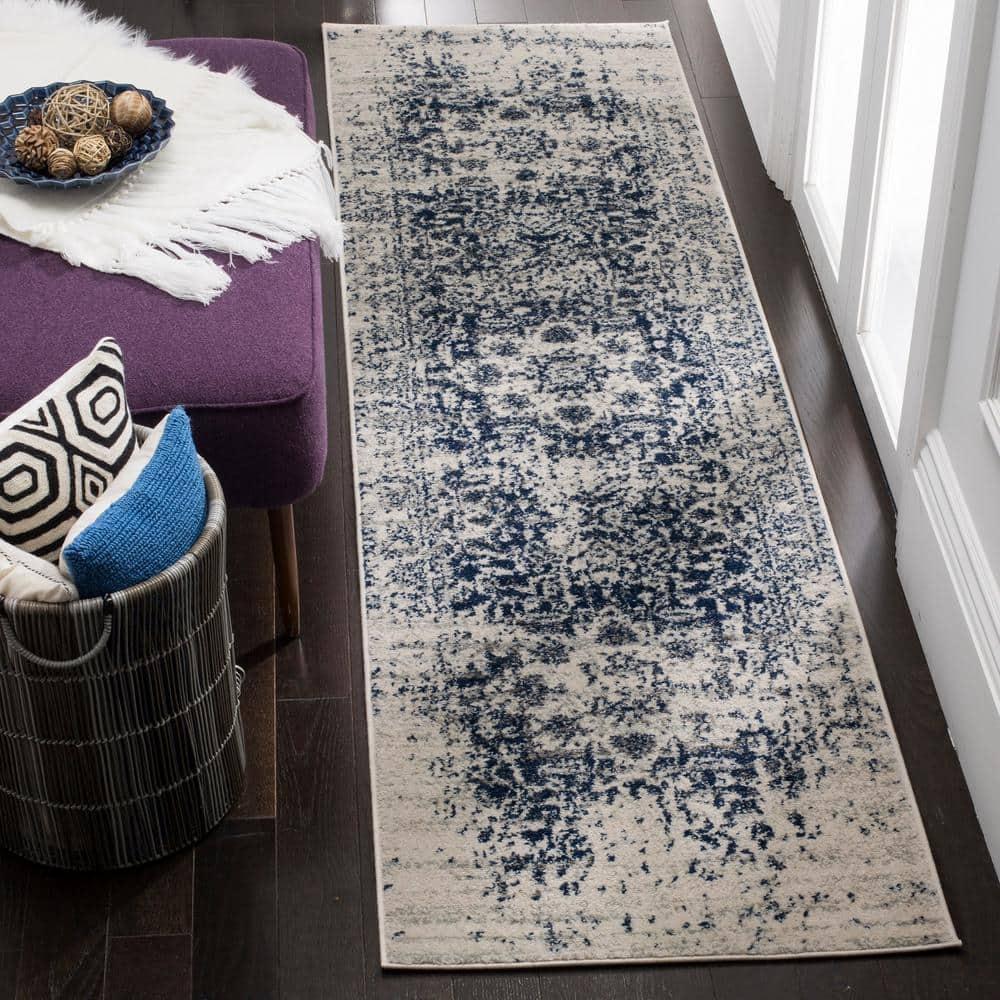 Madison MAD603 Power Loomed Indoor Runner Rug - Cream/Navy - 2'3"x6' - Safavieh