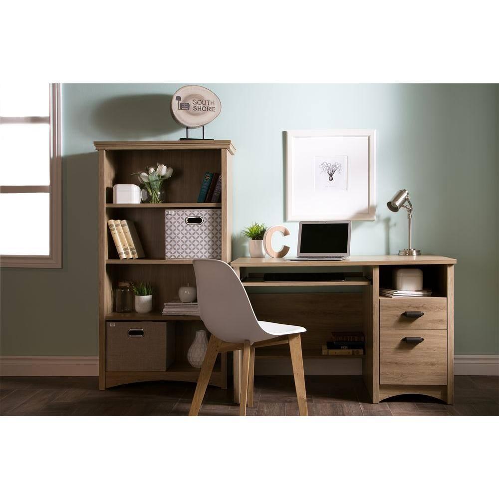 Gascony Computer Desk with Keyboard Tray Rustic Oak - South Shore: Modern Hutch Design, CPU Storage, Laminate Surface
