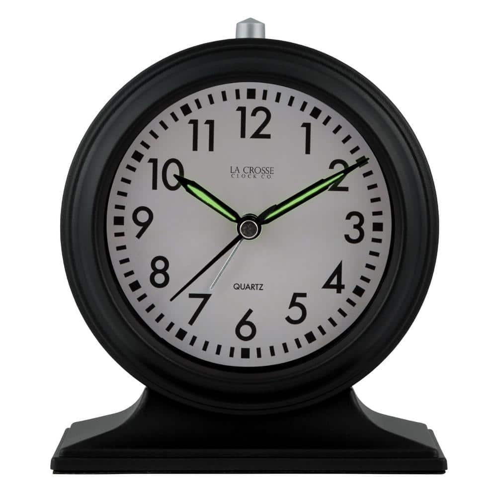 Symple Stuff Traditional Analog Quartz Movement / Crystal Tabletop Clock with Alarm in Black