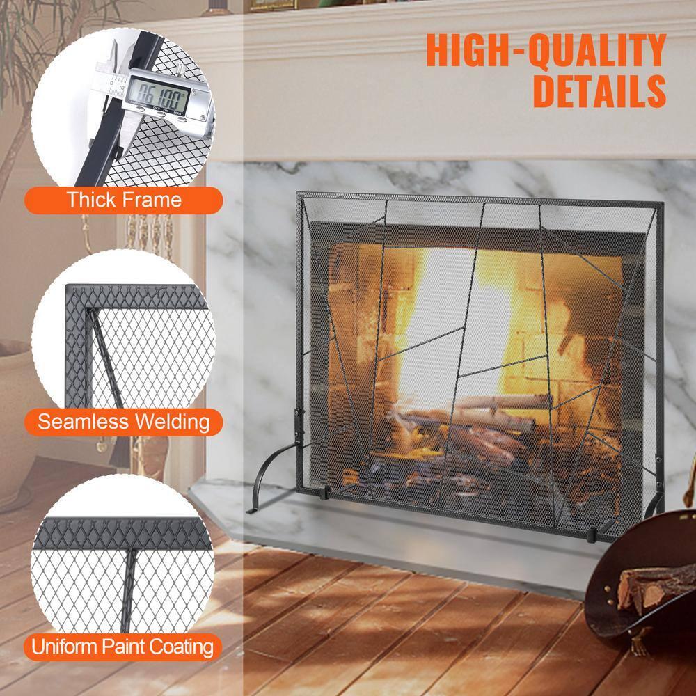 VEVOR Fireplace Screen Single Panel, Sturdy Iron Mesh Fireplace Screen, 35.6"(L) x28.4(H) Spark Guard Cover, Simple Installation, Free Standing Fire Fence Grate for Living Room Home Decor Modern