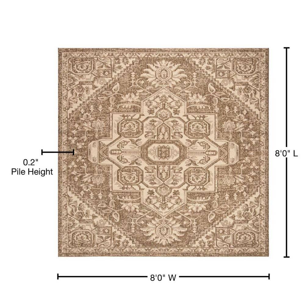 Beach House BHS138 POWER LOOMED Indoor/Outdoor Area Rug - Cream/Beige - 8'x8' - Safavieh