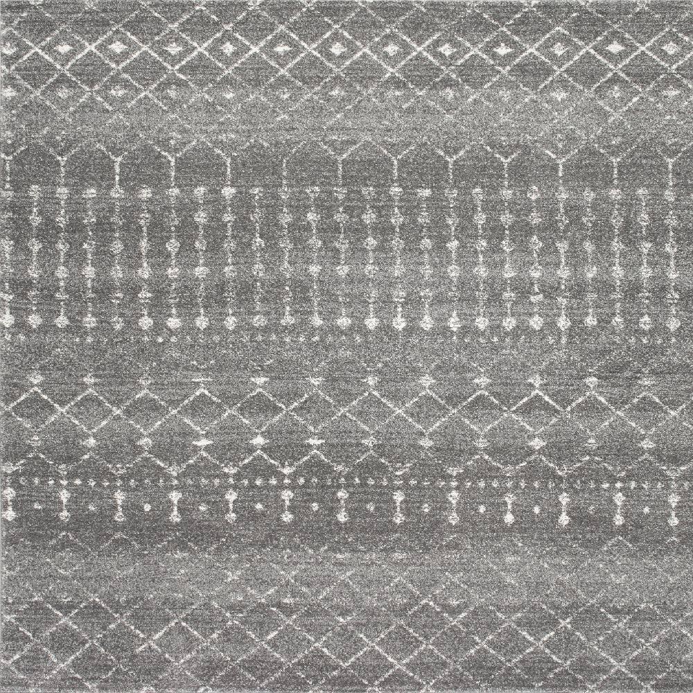 Nuloom 10 Square Moroccan Blythe Indoor Area Rug, Dark Grey, Faded Bohemian Design, Stain Resistant, BedroomLiving Room, Kitchen,