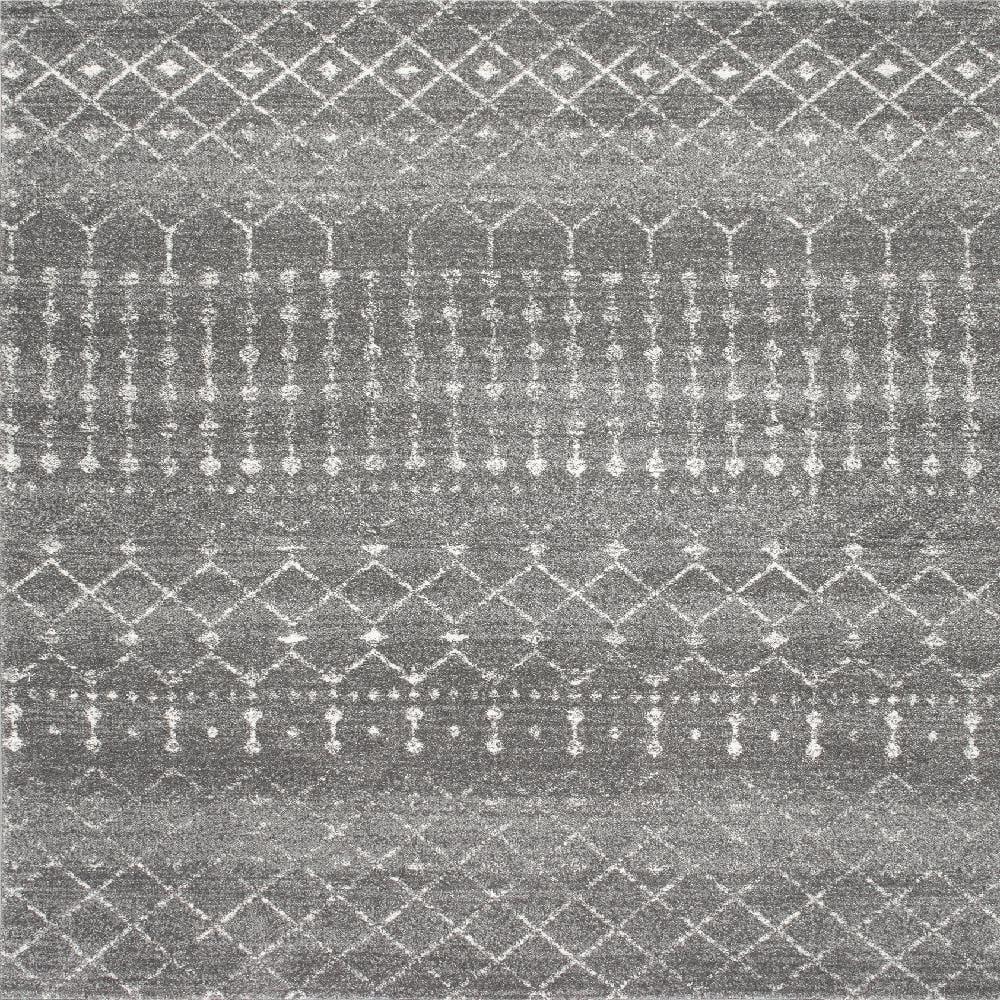 Nuloom 8 Square Moroccan Blythe Indoor Area Rug, Dark Grey, Faded Bohemian Design, Stain Resistant, BedroomLiving Room, Kitchen,