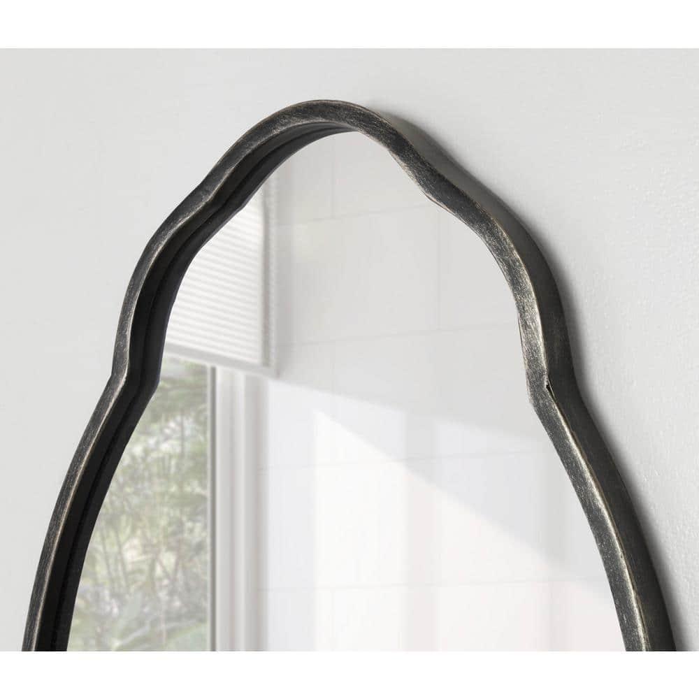 Kate & Laurel All Things Decor 18" x 30" Magritte Scalloped Oval Decorative Wall Mirror Black : Antique Finish, Metal Frame